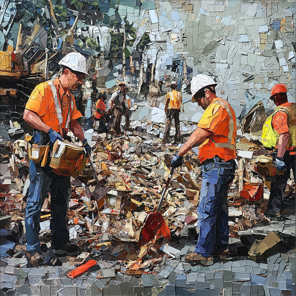Construction workers mosaic art